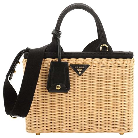 prada wicker basket bags black oor white|prada canvas shoulder bag.